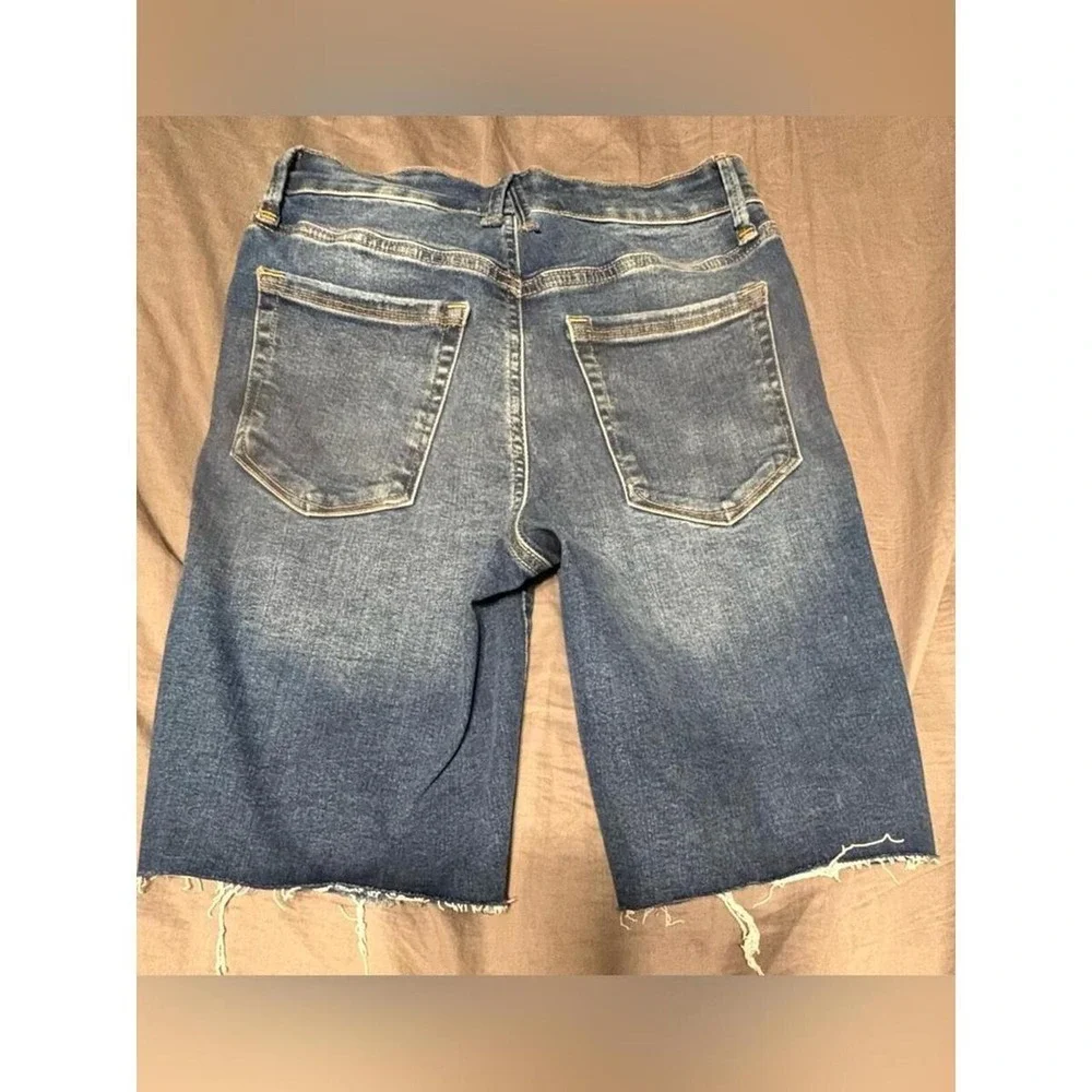 Good American Dark Indigo Distressed Denim Bermuda Shorts